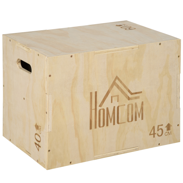 HOMCOM Caixa Pliometria de Madeira Caixa de Saltos com 2 Alças Recortadas Carga Máxima 120 kg 45x40x60 cm Madeira