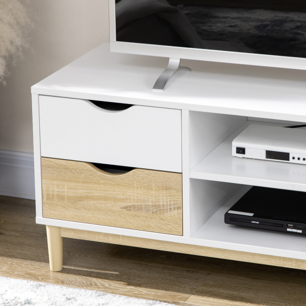HOMCOM Móvel de TV para Televisores de até 55" com Prateleiras de Armazenamento e 4 Gavetas 120x40x44,5cm Branco e Carvalho - Image 7