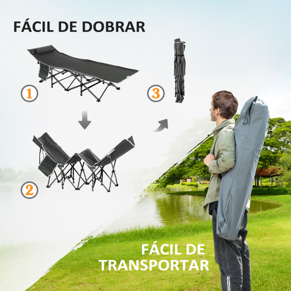 Outsunny Cama de Campismo Dobrável com Almofada Bolso Lateral e Bolsa de Transporte 188x64,5x53 cm Preto e Azul Escuro - Image 6