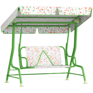 AIYAPLAY Baloiço de Jardim para Crianças com 2 Lugares Toldo Ajustável Cinto de Segurança e Desenho de Borboletas 112x75x120 cm Verde