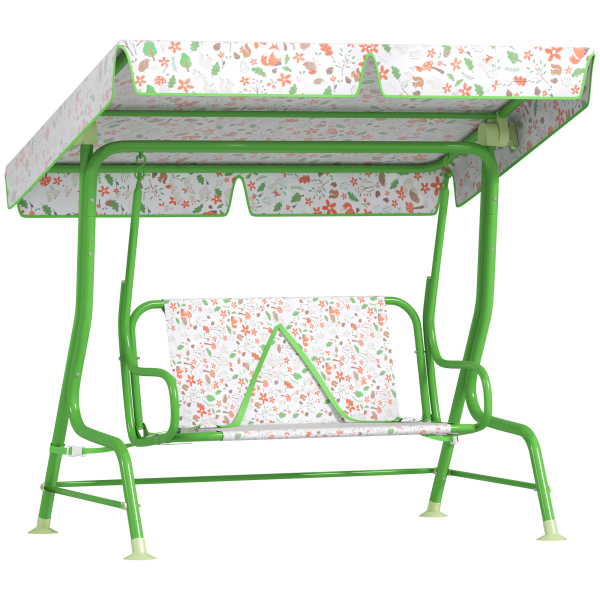 AIYAPLAY Baloiço de Jardim para Crianças com 2 Lugares Toldo Ajustável Cinto de Segurança e Desenho de Borboletas 112x75x120 cm Verde