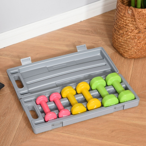HOMCOM Conjunto de 6 Halteres Hexagonais 3 Pares de 1,5kg, 1kh e 0,5kg Conjunto de Halteres com Maleta de Transporte para Exercícios em Casa Academia Multicor - Image 8