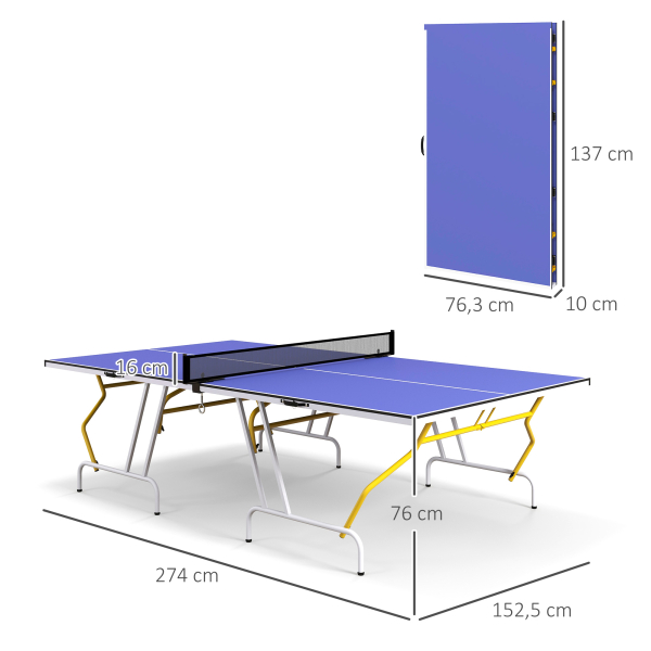 SPORTNOW Mesa de Ping-Pong Dobrável com Rede Apoio para os Pés Ajustáveis e Estrutura de Aço para Interior e Exterior 274x152,5x76 cm Azul - Image 3