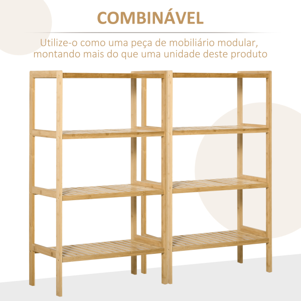 HOMCOM Estante de Bambú de 4 Níveis Móvel Organizador Multifuncional para Casa de Banho Cozinha Sala de Estar com Dispositivo Anti-Rolamento 62x33x112cn Natural - Image 5