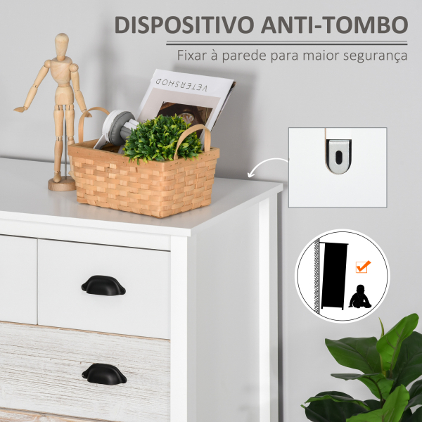 HOMCOM Cómoda com 5 Gavetas Cómoda para Dormitório Moderna com Desenho Anti-Tombo 70x38x85 cm Branco - Image 5