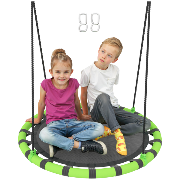 AIYAPLAY Baloiço para Crianças Redondo Baloiço de Jardim Infantil Ajustável Impermeável Carga 150kg Ø100x180 cm Preto e Verde - Image 4