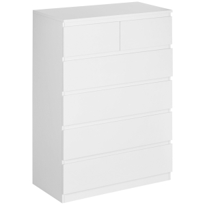 HOMCOM Cómoda Moderna com 6 Gavetas Cómoda de Madeira para Dormitório Entrada Sala de Estar 80x39x115cm Branco