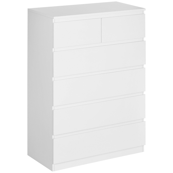 HOMCOM Cómoda Moderna com 6 Gavetas Cómoda de Madeira para Dormitório Entrada Sala de Estar 80x39x115cm Branco