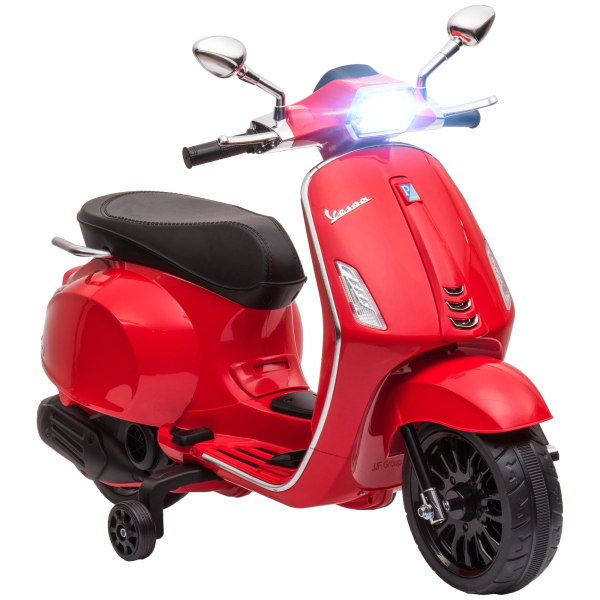 AIYAPLAY Moto Elétrica para Crianças de 3-6 Anos com Licença Vespa com USB MP3 Luz LED Rádio FM Velocidade 3 km/h Vermelho