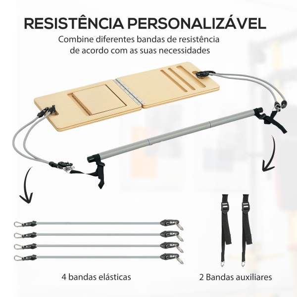 SPORTNOW Barra de Pilates com 6 Faixas Elásticas Tábua Inclinada Ajustável para Treino de Corpo Inteiro em Casa 90x33x3 cm Cinza - Image 5