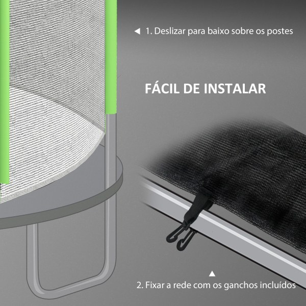 SPORTNOW Rede de Segurança para Trampolim Ø244 cm Rede de Substituição de Trampolins com Fecho de Correr para 6 Postes Verde - Image 6