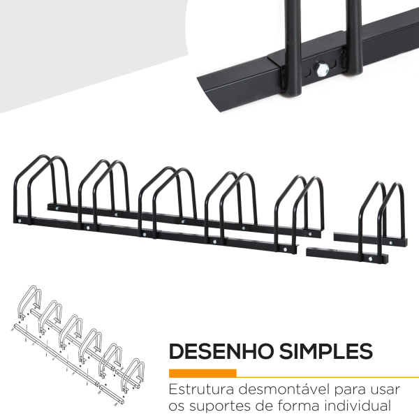 HOMCOM Estacionamento para 6 Bicicletas Suporte de Aço para Estacionar Bicicletas no Chão para Interior e Exterior 179x33x27 cm Preto - Image 5