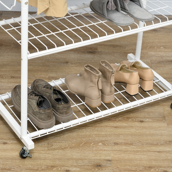 HOMCOM Charriot de Roupa com Rodas com 2 Laterais Dobáveis 2 Trilhos e 2 Prateleiras de Armazenamento 153x43,7x171 cm Branco - Image 9