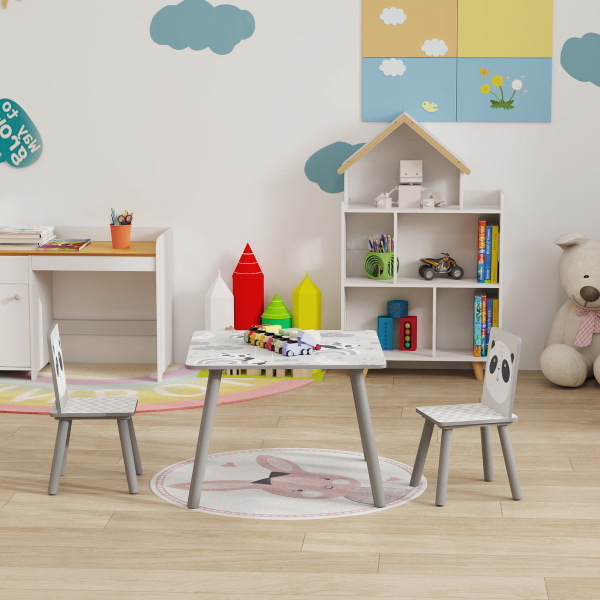 ZONEKIZ Conjunto de Mesa e Cadeiras para Crianças de 3 Peças Mesa Infantil com 2 Cadeiras Conjunto de Móveis para Atividades Cinza - Image 8