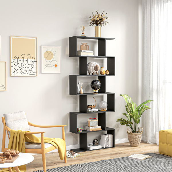 HOMCOM Estante Alto Livraría de 6 Estantes  para Sala de Jantar Desenho Moderno 80x23x192cm Preto - Image 7