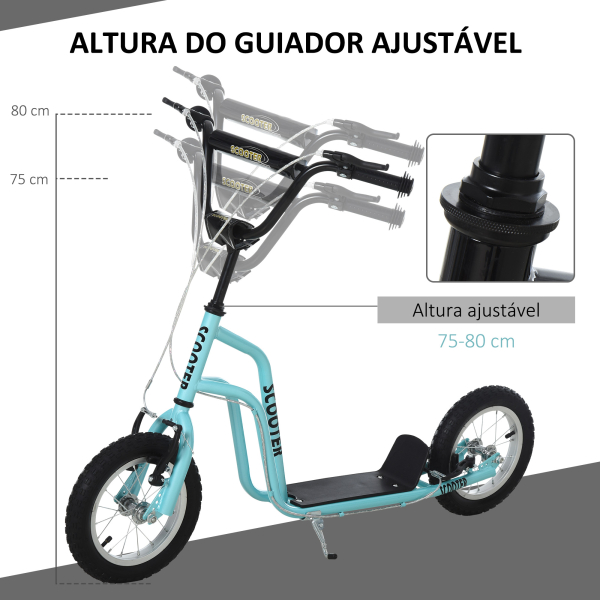HOMCOM Trotinete para Crianças com Guiador Ajustável em Altura Travão Duplo e Estrutura de Aço 120x58x75-80 cm Azul - Image 5