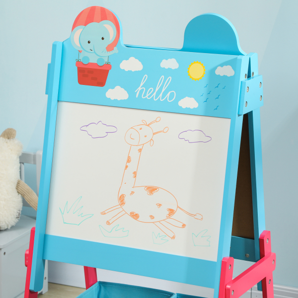 AIYAPLAY Cavalete para Crianças 2 em 1 Arsósia Infantil com Dupla Face 2 Caixas de Arrumação com Estampa em Animais 49x53,5x113 cm Azul - Image 8
