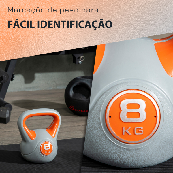 SPORTNOW Kettlebell 8kg Peso Russo com Revestimento de PU e Enchimento de Areia para Treinamento 20x14x24cm Laranja e Cinza - Image 5