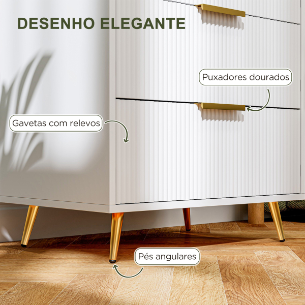 HOMCOM Cómoda com 4 Gavetas Cómoda de Dormitório Moderna com Desenho Ondulado Anti-Tombo 60x40x90 cm Branco - Image 5