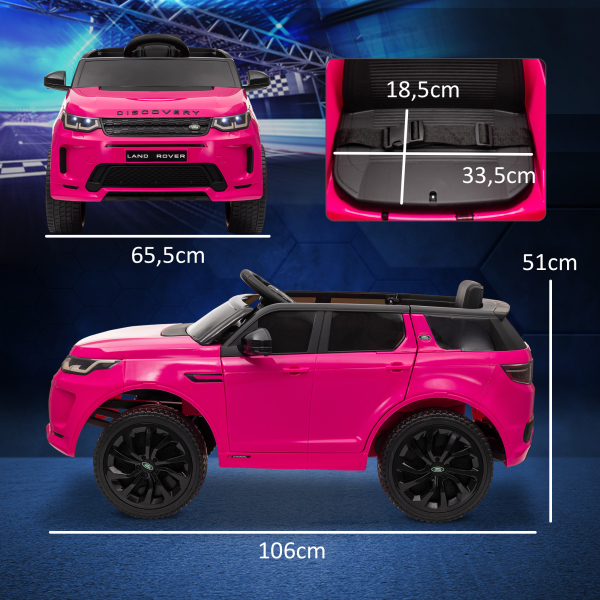 AIYAPLAY Carro Elétrico para Crianças com Licença Land Rover Discovery Sport Bateria 12V Faróis Buzina e Música 106x65,5x51 cm Rosa - Image 3
