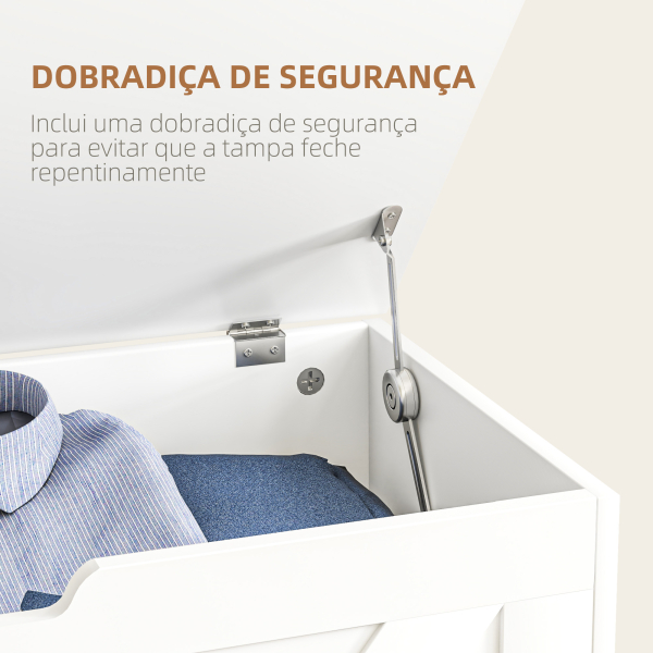 HOMCOM Baú de Armazenamento 100L Baú de Arrumação com Tampa e Dobradiça de Segurança 80x40x45 cm Branco - Image 5