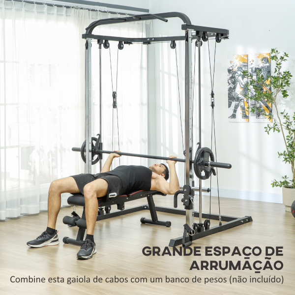 SPORTNOW Máquina Multi Estação de Musculação Máquina de Musculação com Suporte para Agachamentos e Barra para Pesos 210x132x225 cm Preto - Image 8