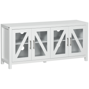 HOMCOM Móvel de TV para Televisores de até 58" com 4 Portas de Vidro Temperado e Prateleiras Ajustáveis 130x35x60 cm Branco