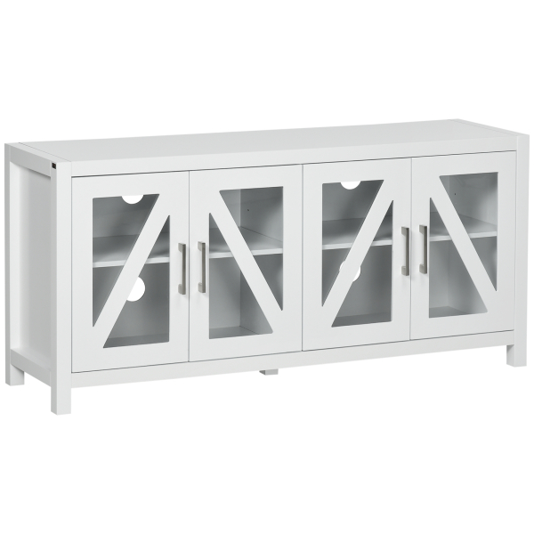 HOMCOM Móvel de TV para Televisores de até 58" com 4 Portas de Vidro Temperado e Prateleiras Ajustáveis 130x35x60 cm Branco