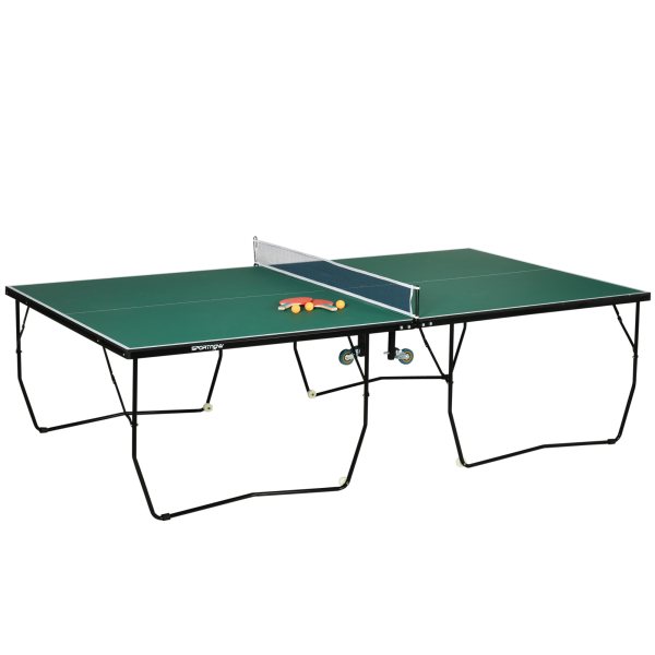 SPORTNOW Mesa de Ping Pong Dobrável Profissional Tamanho Padrão com Rede Raquetes e 3 Bolas 274x152,5x76 cm Verde