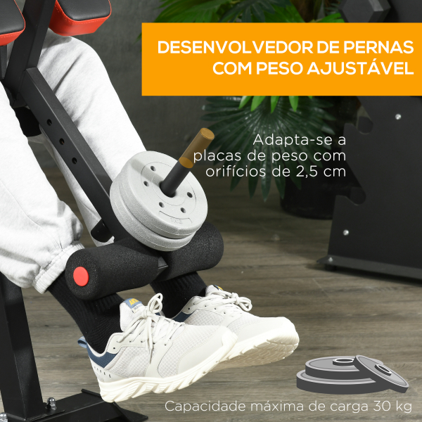SPORTNOW Banco de Musculação Multifuncional Banco de Pesos com Encosto Reclinável e Suporte de Barras Ajustável 180x110x126 cm Preto - Image 7