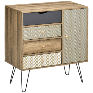 HOMCOM Cómoda de Madeira com 4 Gavetas Prateleira Ajustável e Pés de Metal para Sala de Estar Dormitório 79x39x86cm Marrom
