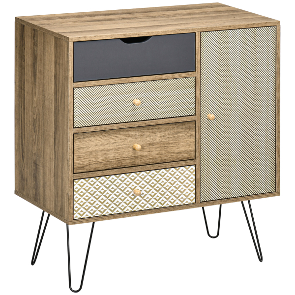 HOMCOM Cómoda de Madeira com 4 Gavetas Prateleira Ajustável e Pés de Metal para Sala de Estar Dormitório 79x39x86cm Marrom