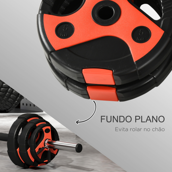SPORTNOW Conjunto de Barra de Pesos com Discos Conjunto de Musculação com  Discos 1,25kg 2,5kg e 5kg 140x17x17cm Preto e Vermelho - Image 7