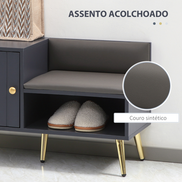 HOMCOM Banco Sapateira com Compartimento Aberto e Almofada Acolchoada para 4 Pares de Sapatos 80x33x49 cm Cinza Escuro - Image 5
