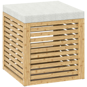 HOMCOM Banco com Armazenamento 57,7L Banco com Arrumação Estofado em Linho Sintético com Estrutura em Bambu 40x40x47 cm Cinza e Madeira