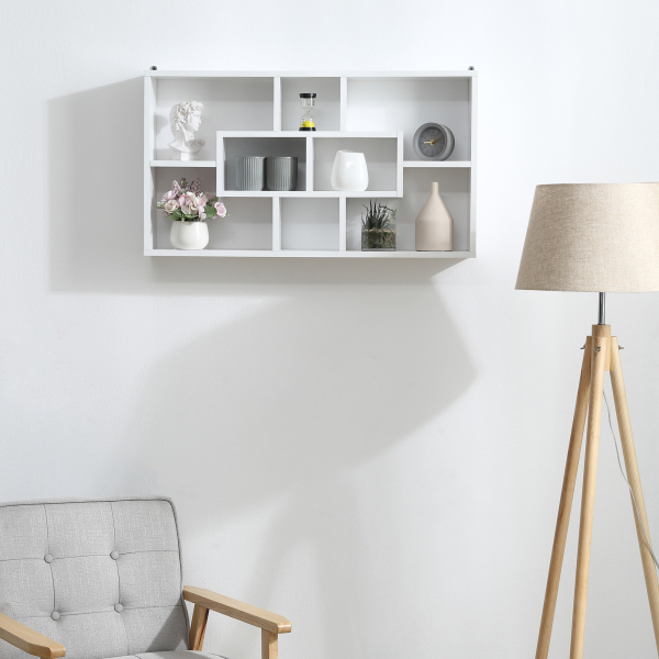 HOMCOM Estante de parede decorativa Conjunto de 8 estantes para CDs Estantes Flutuantes Cubos Modernos 85x14,5x47,5cm Carga 20kg Madeira - Image 8