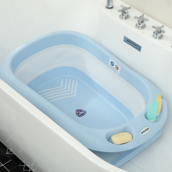 AIYAPLAY Banheira Dobrável para Bebé com Suporte Banheira Recém Nascido com Orifício de Drenagem  83x48x23,5 cm Azul Claro - Image 9