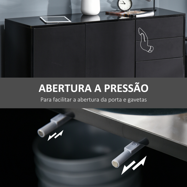 HOMCOM Aparador de Sala de Estar com 3 Portas 2 Gavetas e Prateleira Interior Ajustável Móvel Auxiliar de Armazenamento para Cozinha Dormitório Anti-Rolamento 117x36x74 cm Preto - Image 6