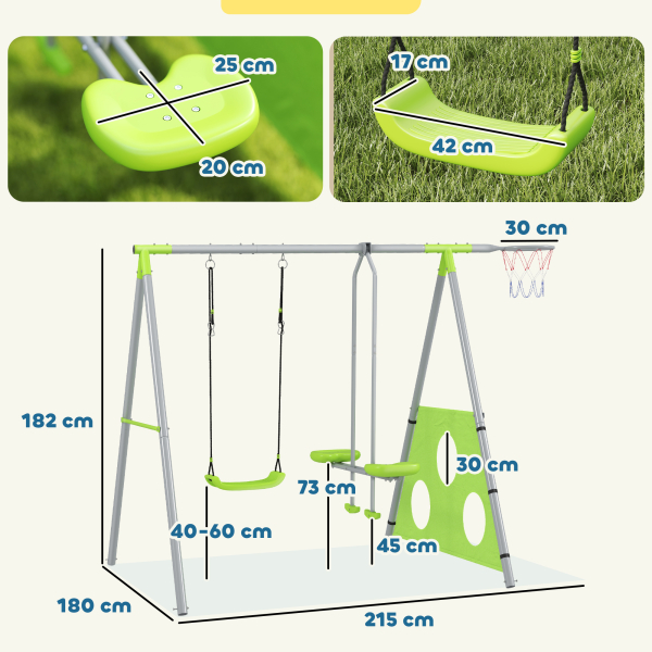 AIYAPLAY Baloiços para Crianças 4 em 1 Baloiços Jardim Exterior com Baloiço Planador Baliza de Futbol e Aro de Basquetebol Verde - Image 3