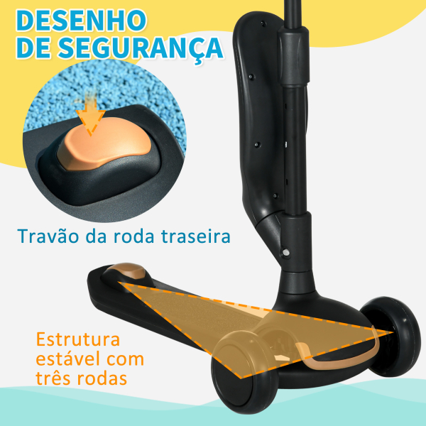 AIYAPLAY Trotinete para Crianças 2 em 1 com Altura Ajustável 3 Rodas Brilhantes e Assento para +18 Meses 58x31x64-79 cm Preto - Image 6
