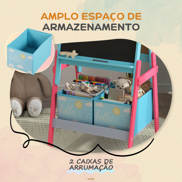 AIYAPLAY Cavalete para Crianças 2 em 1 Arsósia Infantil com Dupla Face 2 Caixas de Arrumação com Estampa em Animais 49x53,5x113 cm Azul - Image 5