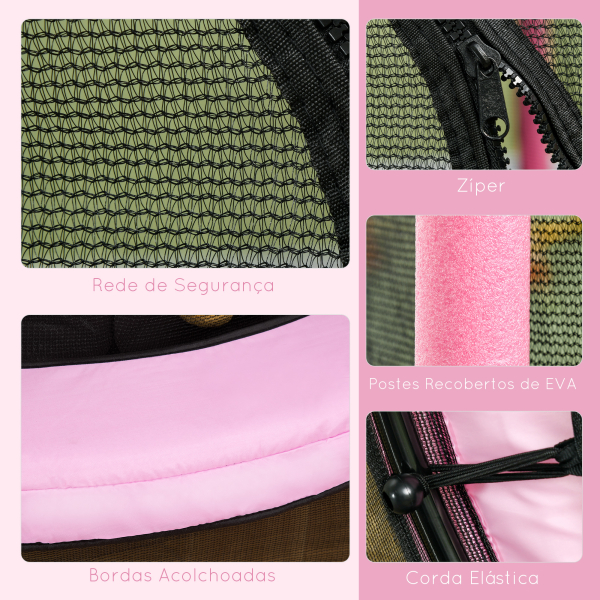 HOMCOM Trampolim para Crianças com Rede de Segurança e Estrutura de Aço para Interiores e Exteriores Carga 50kg Ø140x190 cm Rosa - Image 6