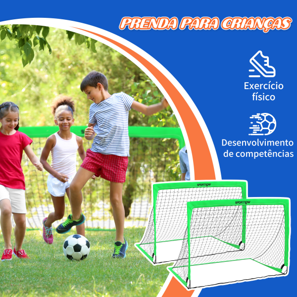 SPORTNOW Conjunto de 2 Balizas de Futebol Dobráveis para Crianças com Luz LED e Postes de Fibra de Vidro 120x90x90 cm Verde - Image 6