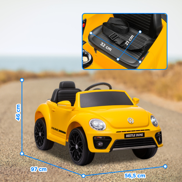 AIYAPLAY Carro Elétrico para Crianças Carro Elétrico Infantil Volkswagen Beetle com Bateria 12V Faróis Buzina e Música 97x56,5x46 cm Amarelo - Image 3