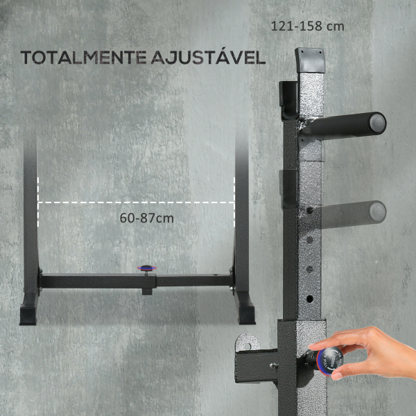 SPORTNOW Suporte para Barras de Pesos com Largura e Altura Ajustáveis Suporte de Musculação com Estrutura de Aço 60-87x65x121-158 cm Preto - Image 5
