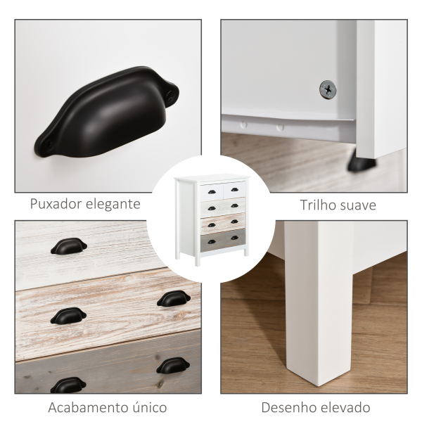 HOMCOM Cómoda com 5 Gavetas Cómoda para Dormitório Moderna com Desenho Anti-Tombo 70x38x85 cm Branco - Image 6