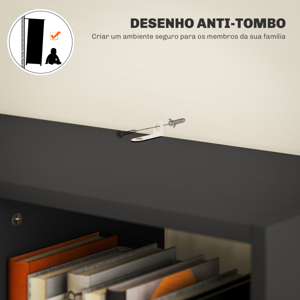 HOMCOM Estante de Madeira Estante para Livros com 1 Gaveta e 9 Compartimentos de Armazenamento 60x26x158 cm Preto - Image 5