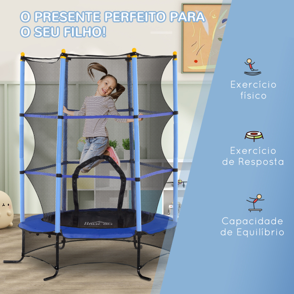 HOMCOM Trampolim para Crianças com Rede de Segurança e Estrutura de Aço para Interiores e Exteriores Carga 50 kg Ø163x190 cm Azul - Image 7