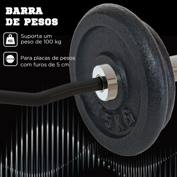 SPORTNOW Barra de Pesos de Aço 120 cm Barra Curl EZ Ø50 mm com 2 Grampos Carga 100 kg Barra Olimpica para Discos de Ø5 cm Prata e Preto - Image 5
