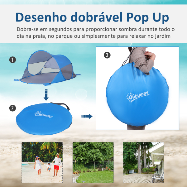 Outsunny Tenda de Praia Dobrável Pop-Up para 1-2 Pessoas com 1 Porta 2 Janelas e Bolsa de Transporte 200x120x90 cm Azul - Image 5